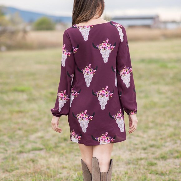 Peach Love California Wine Bull Skull Shift Dress - Picture 4 of 6